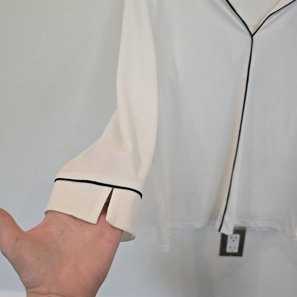 Next Ivory Off White Pullover Top Blouse with Black Piping Trim Size 10 - Picture 6 of 11